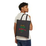 Books Coffee and Christmas Cheer Cotton Canvas Tote Bag | Durable Everyday Carry | Festive Holiday Design