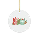 Books and Hot Cocoa Ornament | Ceramic Christmas Decoration for Book Lovers | 4 Shapes Available