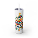 Bookish Christmas Tree Skinny Tumbler | 20oz | Double-Wall Insulation | Holiday Book Lover Design