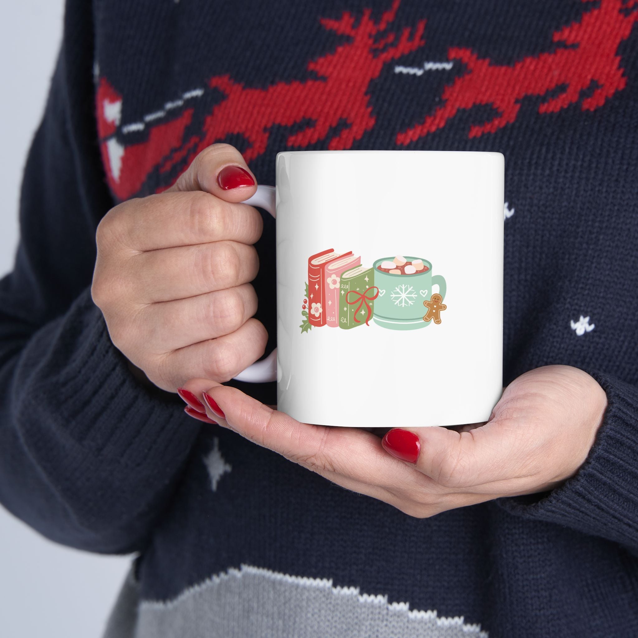 Books and Hot Cocoa Mug | Cozy Ceramic Mug for Book Lovers