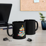 Bookish Christmas Tree Mug | Black Ceramic | Festive Design | 11oz & 15oz