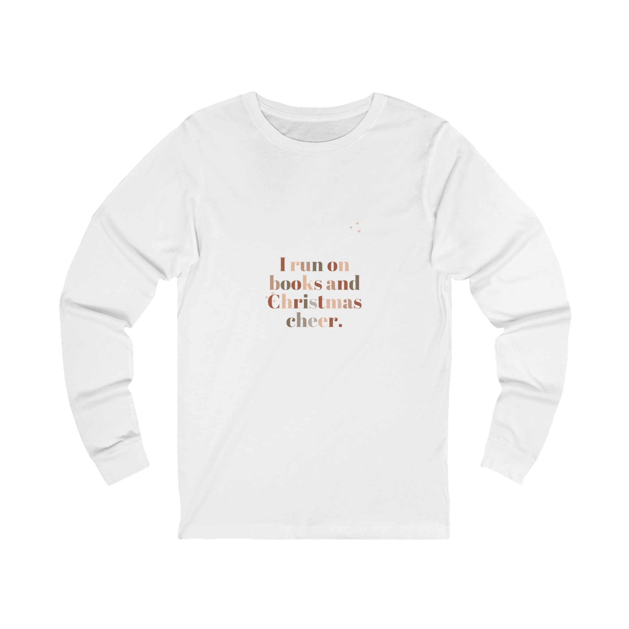 I Run on Books and Christmas Cheer Long Sleeve Tee | Cozy Holiday Shirt for Book Lovers | Festive Gift | Unisex Sizes for Winter Comfort