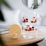 Nerdy Santa | 16oz Sipper Glass | Fun Holiday Design for Book Lovers | Christmas Cheer | Perfect for Seasonal Drinks