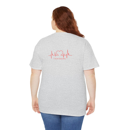 I Love Books T-Shirt | Heartbeat Book Lover Tee | Cute Literary Gift | Unisex Cotton Tee