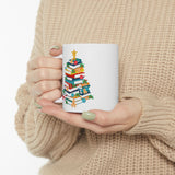 Bookish Christmas Tree Mug | Vivid Ceramic Coffee Mug | Holiday Book Lover’s Gift