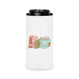 Books and Hot Cocoa | Festive Insulated Can Coolers | Cozy Holiday Drinkware