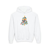 Youth Bookish Christmas Tree Hooded Sweatshirt | Cozy Holiday Hoodie for Book Lovers