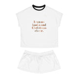 I Run on Books and Christmas Cheer Women's Pajama Set | Cozy Shorts and Tee | Festive Holiday Loungewear for Book Lovers