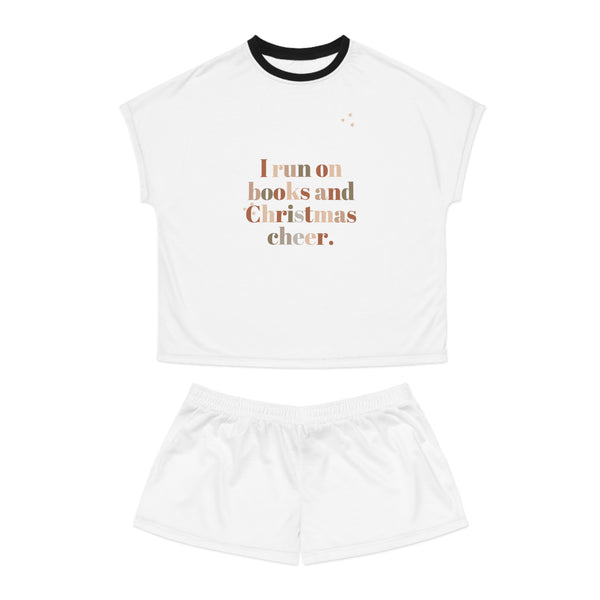 I Run on Books and Christmas Cheer Women's Pajama Set | Cozy Shorts and Tee | Festive Holiday Loungewear for Book Lovers