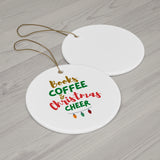 Books Coffee and Christmas Cheer Custom Ceramic Christmas Ornament | Heart, Star, Snowflake & Round Shapes | Glossy Finish