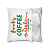 Books Coffee and Christmas Cheer Pillowcase | Double-Sided Polyester Cover | Holiday Decor for Book Lovers