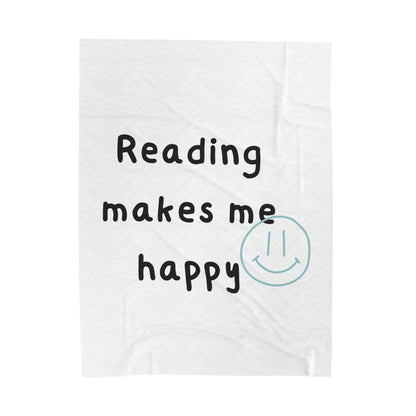 Reading Makes Me Happy Velveteen Plush Blanket | Ultra-Soft Throw | Perfect Gift for Book Lovers | Cozy Reading Companion | Available in Various Sizes