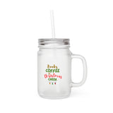 Books Coffee and Christmas Cheer Custom Mason Jar | Frosted Glass with Lid and Straw | 12oz | Perfect for Drinks & Cocktails