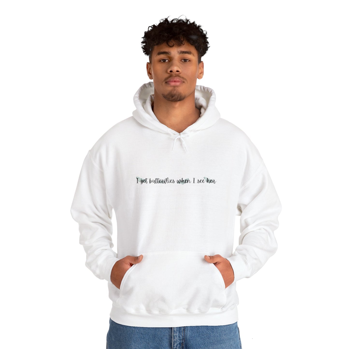 I Get Butterflies When I See Her | Unisex Heavy Blend Hooded Sweatshirt | Cozy and Inspirational | 50% Cotton, 50% Polyester