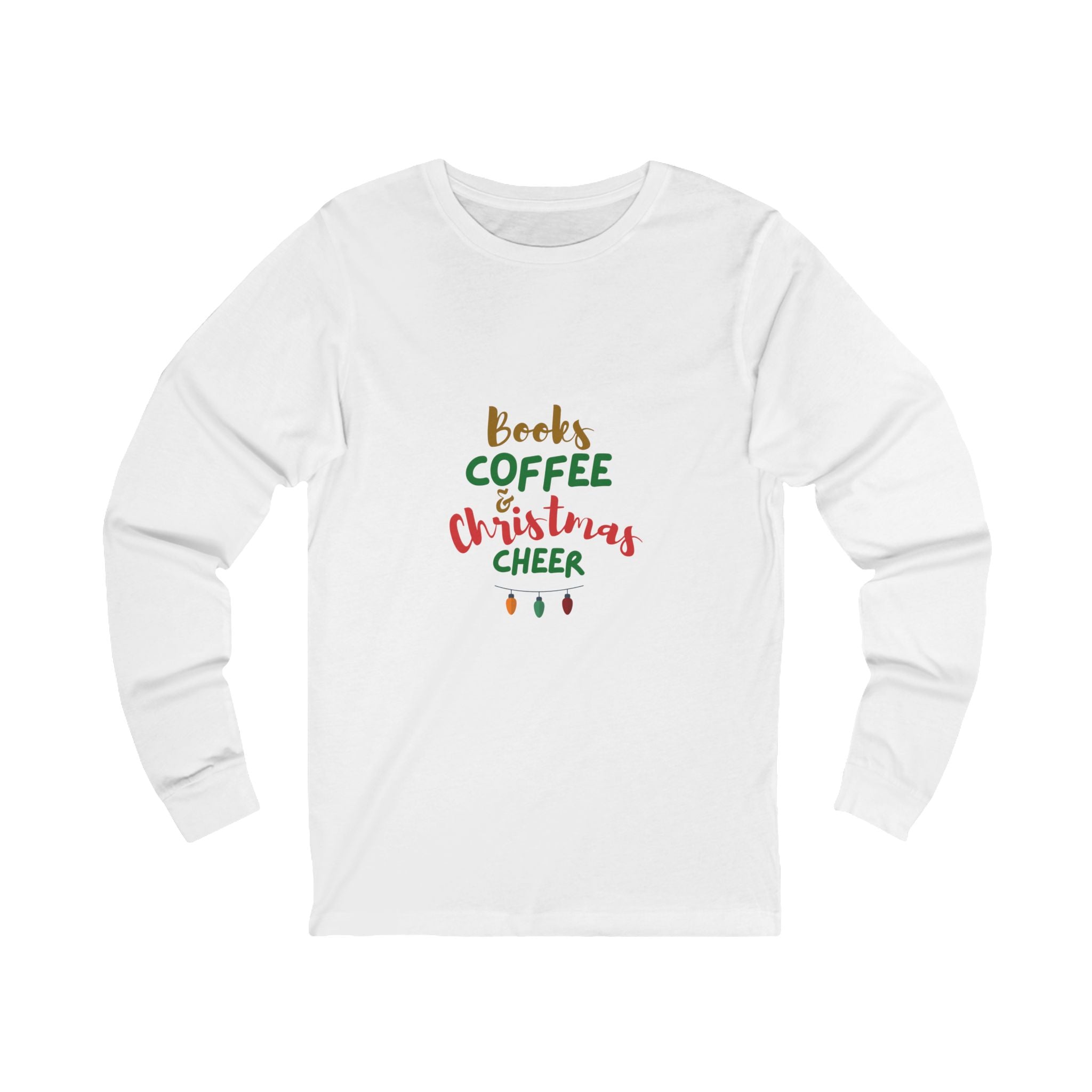 Books Coffee and Christmas Cheer Long Sleeve Shirt | Unisex Lightweight Tee | Cozy Holiday Style for Book Lovers