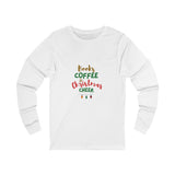 Books Coffee and Christmas Cheer Long Sleeve Shirt | Unisex Lightweight Tee | Cozy Holiday Style for Book Lovers