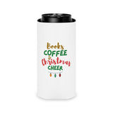 Books Coffee and Christmas Cheer Can Cooler | Insulated Beverage Holder | Festive Design for Regular & Slim Cans