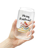 Merry Christmas with Bookish Christmas Tree | 16oz Sipper Glass | Festive Holiday Design | Perfect for Christmas Drinks | BPA-Free Glassware