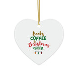 Books Coffee and Christmas Cheer Custom Ceramic Christmas Ornament | Heart, Star, Snowflake & Round Shapes | Glossy Finish