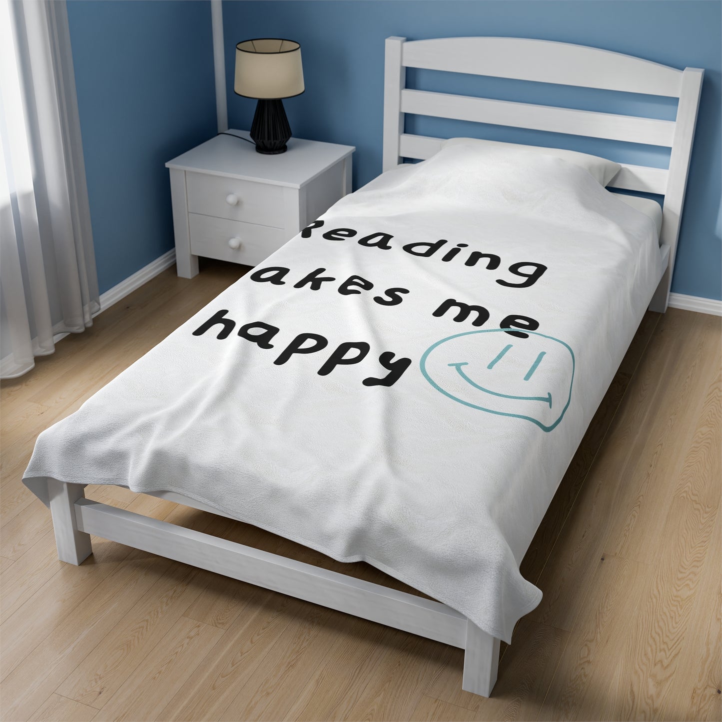 Reading Makes Me Happy Velveteen Plush Blanket | Ultra-Soft Throw | Perfect Gift for Book Lovers | Cozy Reading Companion | Available in Various Sizes