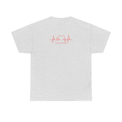 I Love Books T-Shirt | Heartbeat Book Lover Tee | Cute Literary Gift | Unisex Cotton Tee