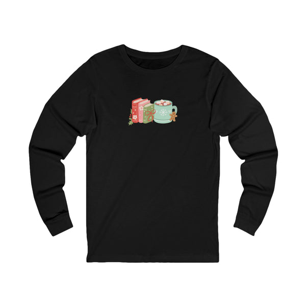 Books and Hot Cocoa Long Sleeve Tee | 100% Cotton | Cozy Winter Design | Unisex Fit