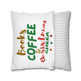 Books Coffee and Christmas Cheer Pillowcase | Double-Sided Polyester Cover | Holiday Decor for Book Lovers