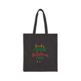 Books Coffee and Christmas Cheer Cotton Canvas Tote Bag | Durable Everyday Carry | Festive Holiday Design