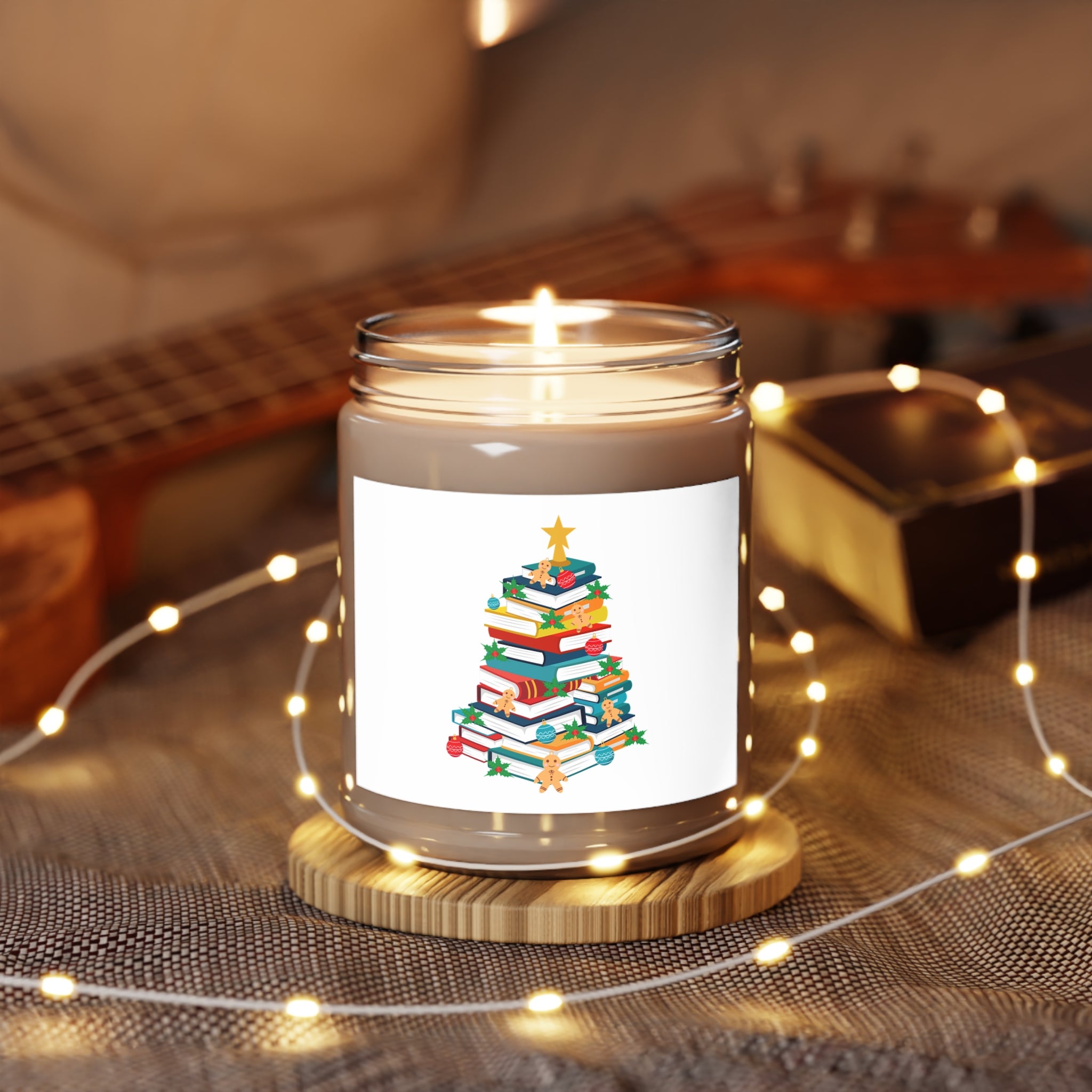 Bookish Christmas Tree | 9oz Soy Wax Candle | Festive Bookish Design | Multiple Cozy Scents | Clear Glass Jar