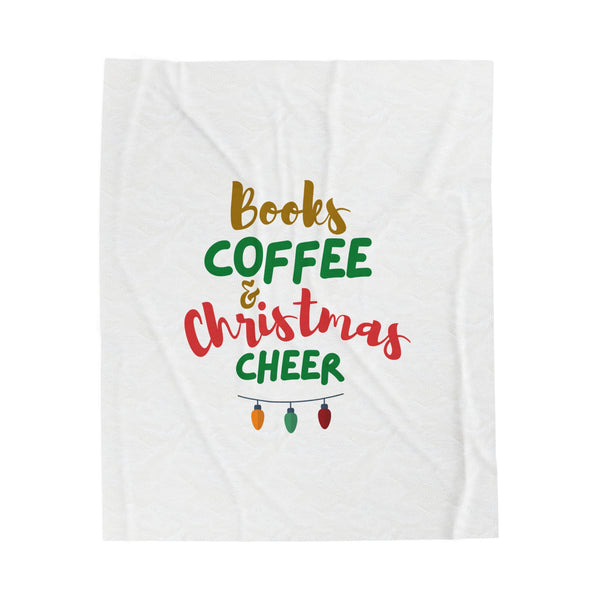 Books, Coffee, and Christmas Cheer Blanket | Plush Velveteen | Cozy & Customizable | Holiday Comfort | Perfect Gift