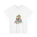 Bookish Christmas Tree Tee | Festive Design for Book Lovers | Unisex Cotton T-Shirt | Holiday Edition