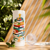 Bookish Christmas Tree Skinny Tumbler | 20oz | Double-Wall Insulation | Holiday Book Lover Design