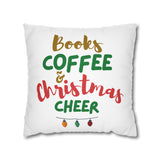 Books Coffee and Christmas Cheer Pillowcase | Double-Sided Polyester Cover | Holiday Decor for Book Lovers