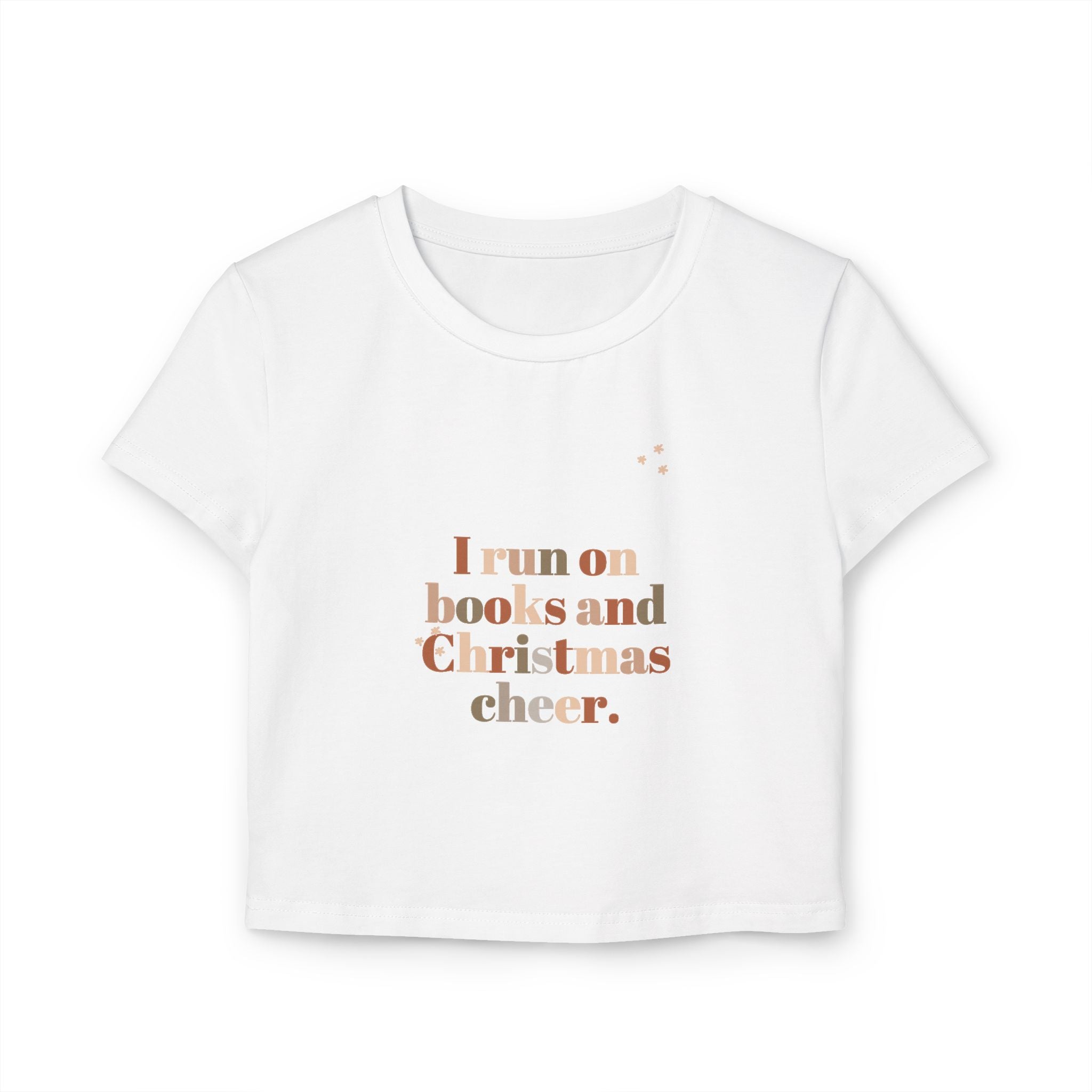 I Run on Books and Christmas Cheer Women's Baby Tee | Fitted Holiday T-Shirt for Book Lovers | Festive and Stylish Gift | Sizes for Every Reader