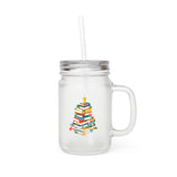 Bookish Christmas Tree | Frosted Mason Jar | Holiday-Themed Drinkware for Book Lovers