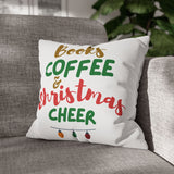 Books Coffee and Christmas Cheer Pillowcase | Double-Sided Polyester Cover | Holiday Decor for Book Lovers