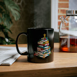 Bookish Christmas Tree Mug | Black Ceramic | Festive Design | 11oz & 15oz