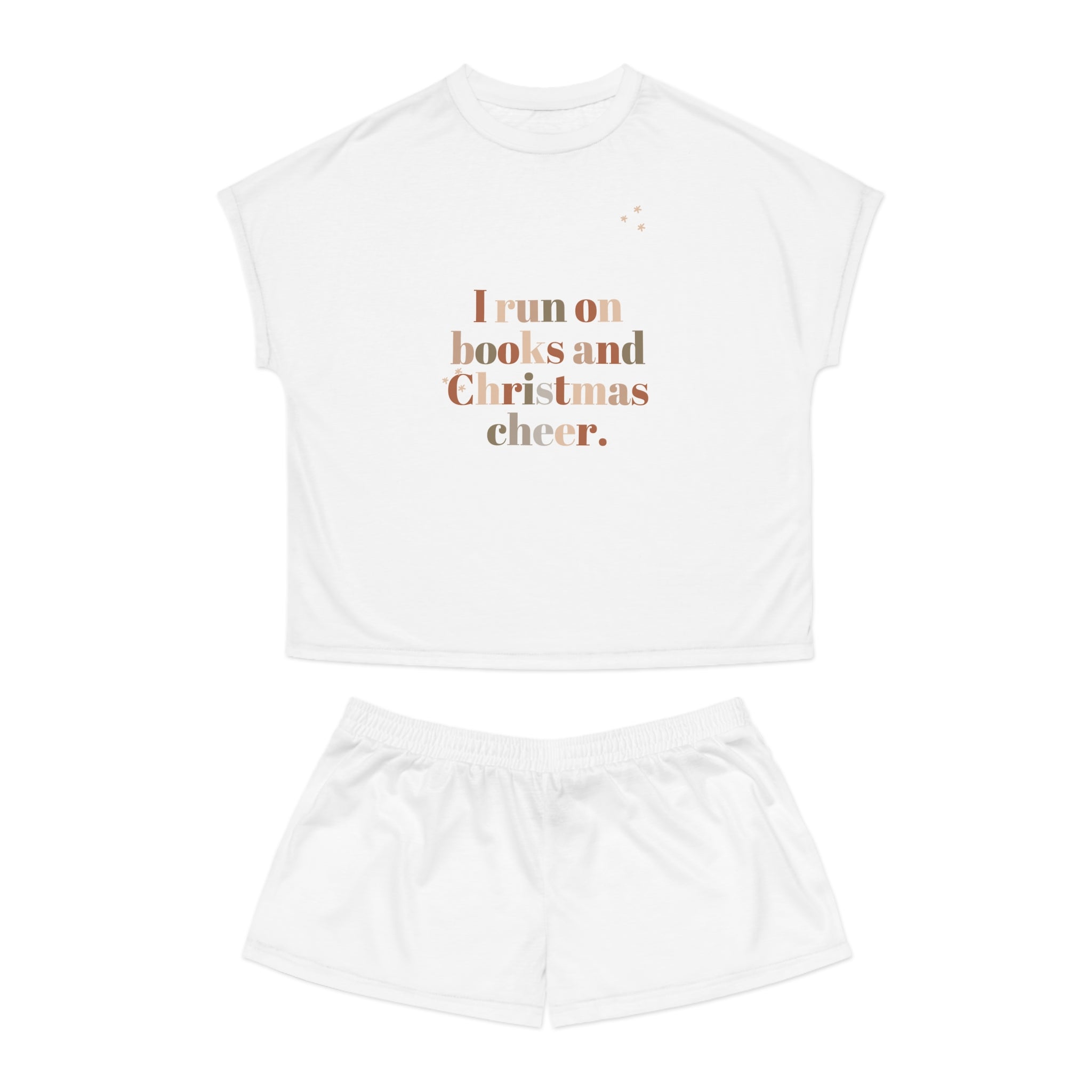 I Run on Books and Christmas Cheer Women's Pajama Set | Cozy Shorts and Tee | Festive Holiday Loungewear for Book Lovers