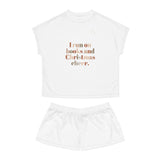 I Run on Books and Christmas Cheer Women's Pajama Set | Cozy Shorts and Tee | Festive Holiday Loungewear for Book Lovers