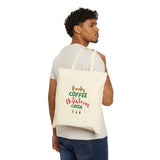 Books Coffee and Christmas Cheer Cotton Canvas Tote Bag | Durable Everyday Carry | Festive Holiday Design