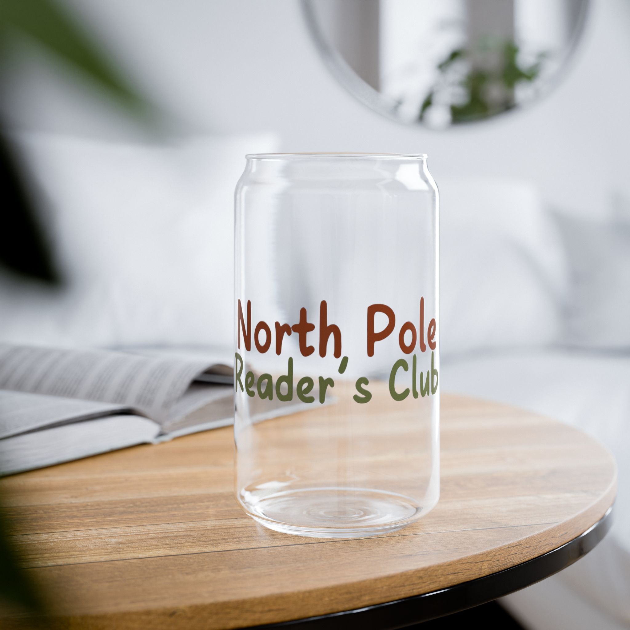 North Pole Reader's Club | 16oz Sipper Glass | Holiday-Inspired Design | Perfect for Seasonal Sipping | BPA-Free Glassware