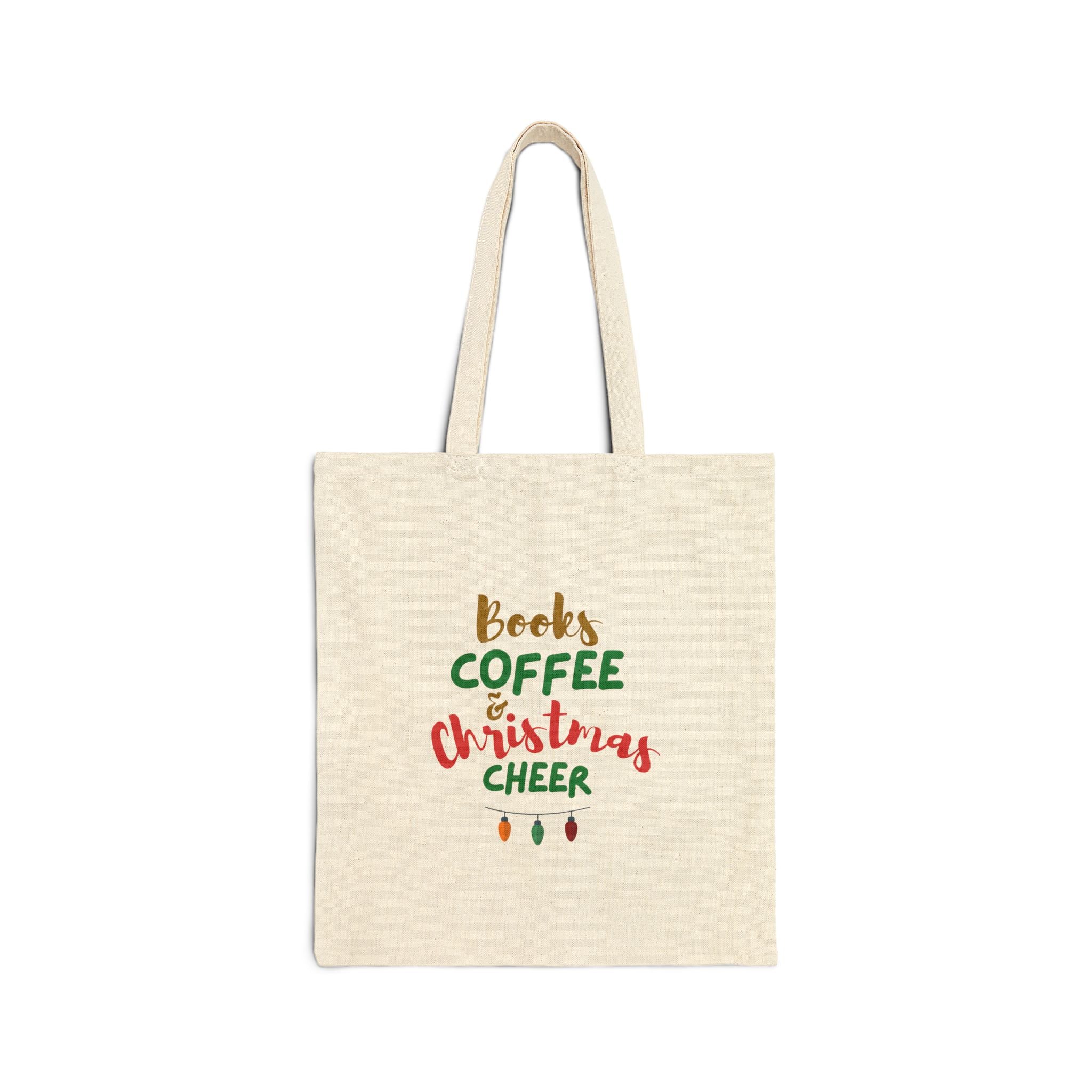 Books Coffee and Christmas Cheer Cotton Canvas Tote Bag | Durable Everyday Carry | Festive Holiday Design