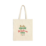 Books Coffee and Christmas Cheer Cotton Canvas Tote Bag | Durable Everyday Carry | Festive Holiday Design