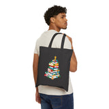 Bookish Christmas Tree Tote Bag | Gingerbread & Star Design | Durable 100% Cotton Canvas | Holiday-Themed Reusable Bag for Book Lovers