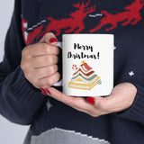 Merry Christmas with Bookish Christmas Tree Mug | Ceramic Holiday Mug for Book Lovers