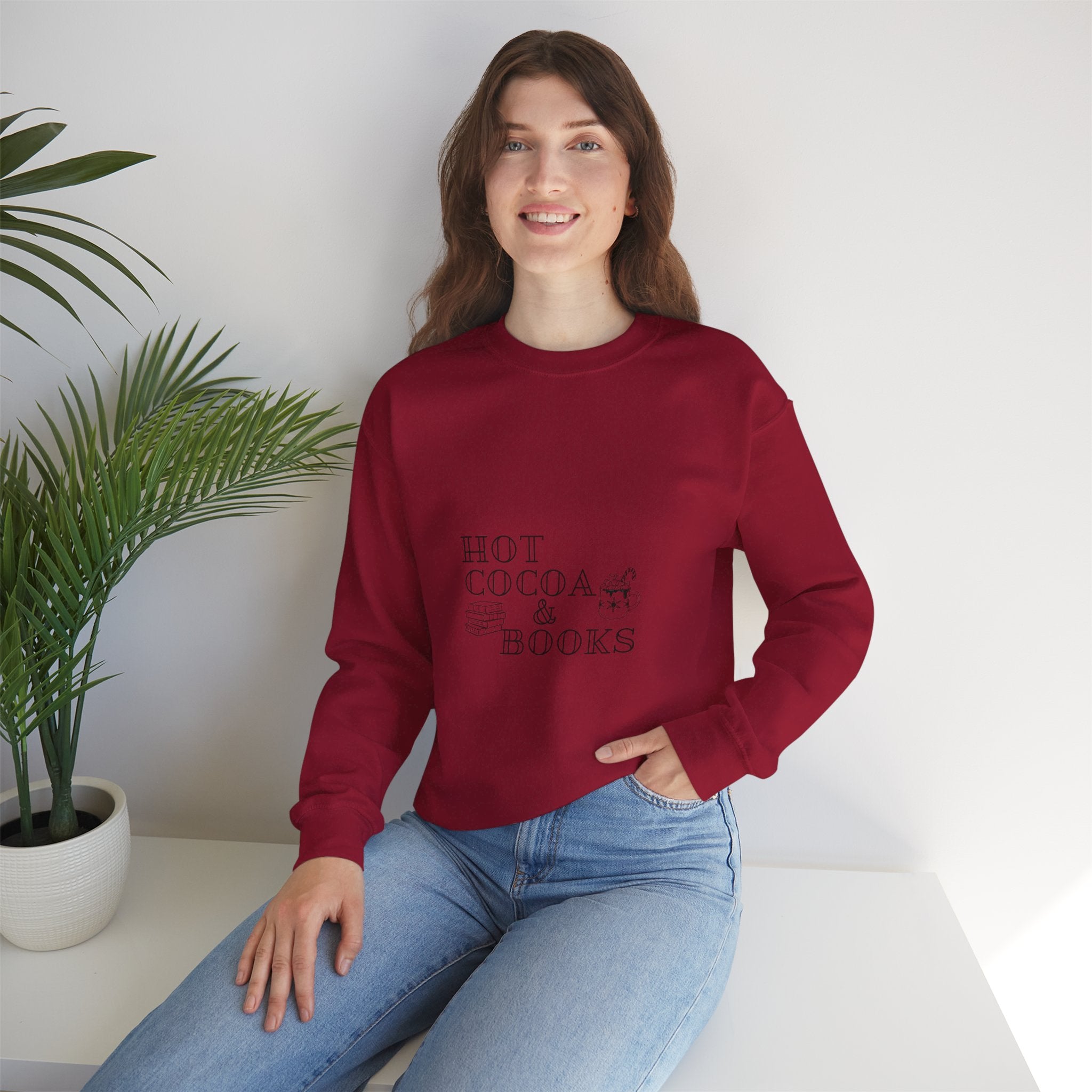 Hot Cocoa and Books Crewneck | Cozy Unisex Fit | Winter Book Lover’s Design | Perfect for the Season | Ethically Made