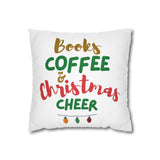 Books Coffee and Christmas Cheer Pillowcase | Double-Sided Polyester Cover | Holiday Decor for Book Lovers