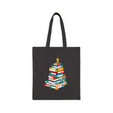 Bookish Christmas Tree Tote Bag | Gingerbread & Star Design | Durable 100% Cotton Canvas | Holiday-Themed Reusable Bag for Book Lovers