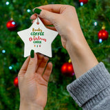 Books Coffee and Christmas Cheer Custom Ceramic Christmas Ornament | Heart, Star, Snowflake & Round Shapes | Glossy Finish