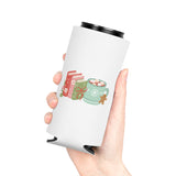 Books and Hot Cocoa | Festive Insulated Can Coolers | Cozy Holiday Drinkware